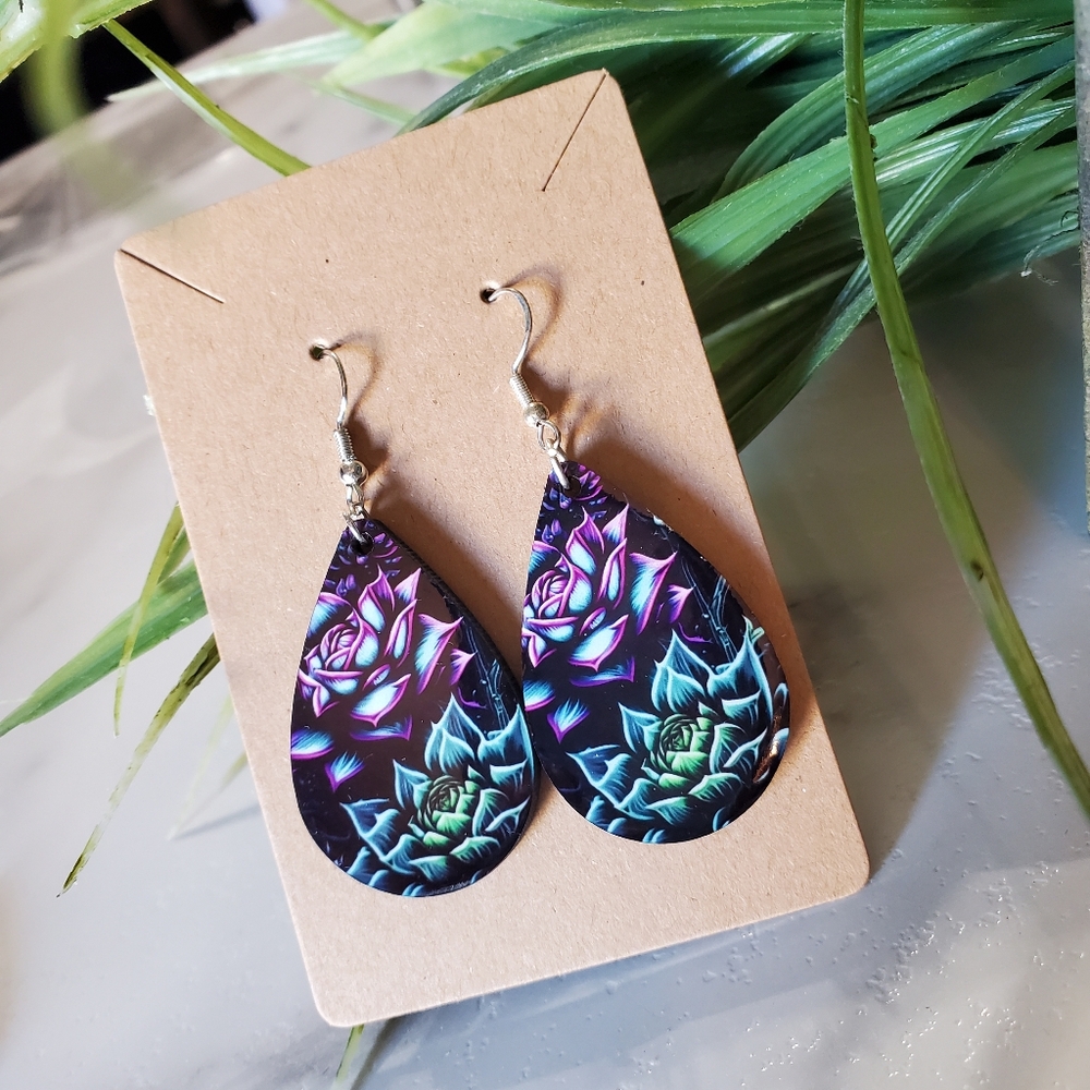 Succulent Flowers Teardrop Earrings